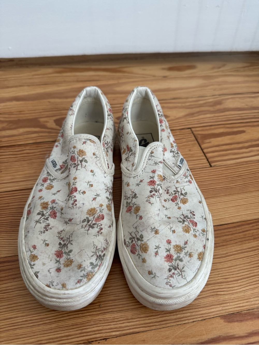 Vans Slip-On Floral Canvas Sneakers - Cream with Pink & Yellow Flowers